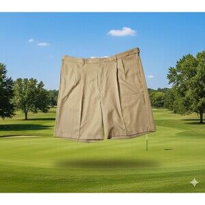 Haggar Mens Cool 18 Pro Expandable Waist Shorts, Khaki, Size 44, Inseam 9.5"